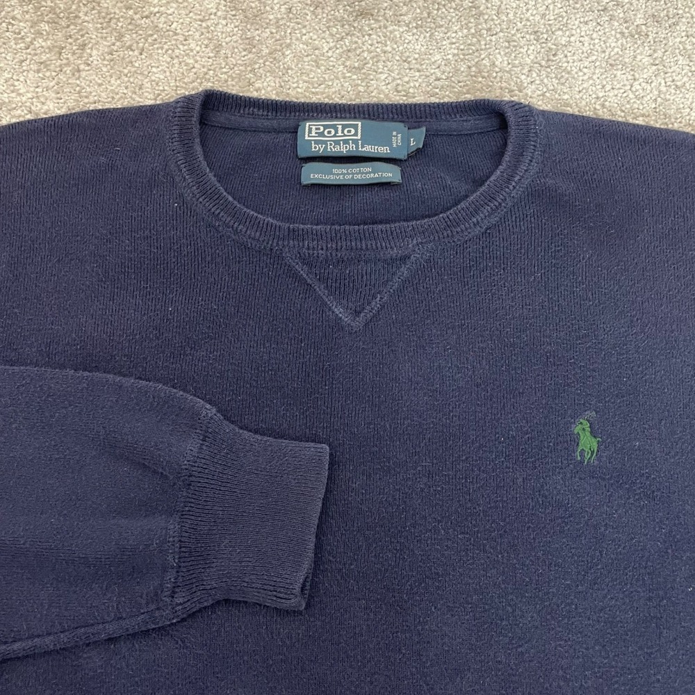 Polo Ralph Lauren Sweater Mens Large Crewneck Navy Blue Cotton Pony Logo